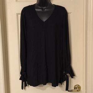 Worthington Womens Black Sweater Top Blouse w/Sheer Sleeve Pullover, Sz M